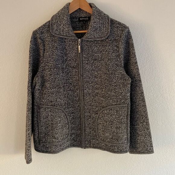 Romaye Black&White Knitted Jacket Sz L - Picture 1 of 6